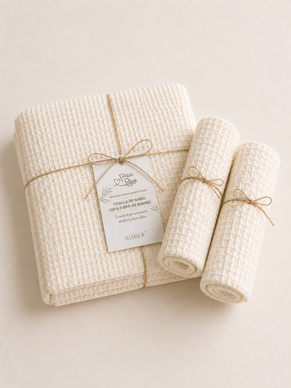Set de Baño 100% bambú — Suave · Hipoalergénica · Antibacteriana